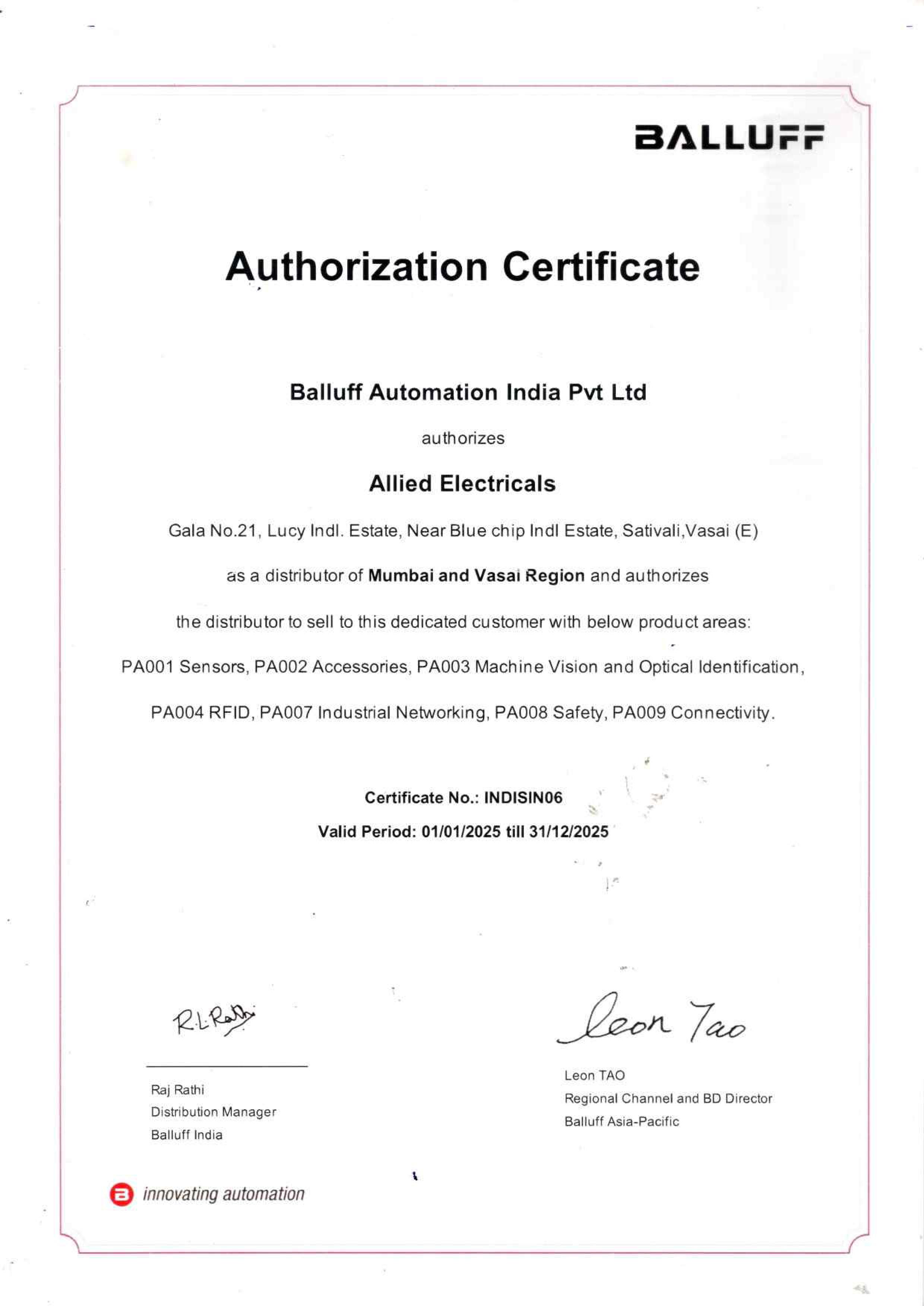 Dealership Certificate